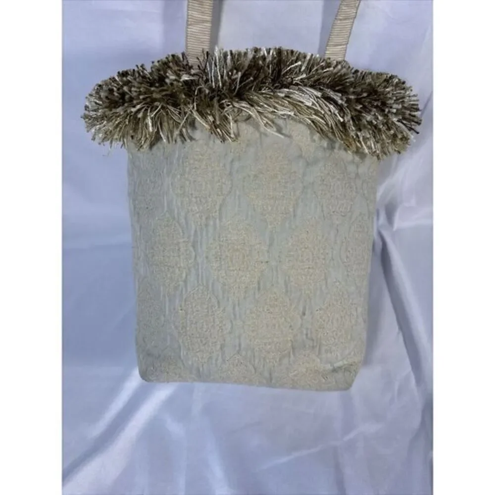 Bagolitas By Janice Purse With Fringe Baby Blue/beige Geometric‎ Print